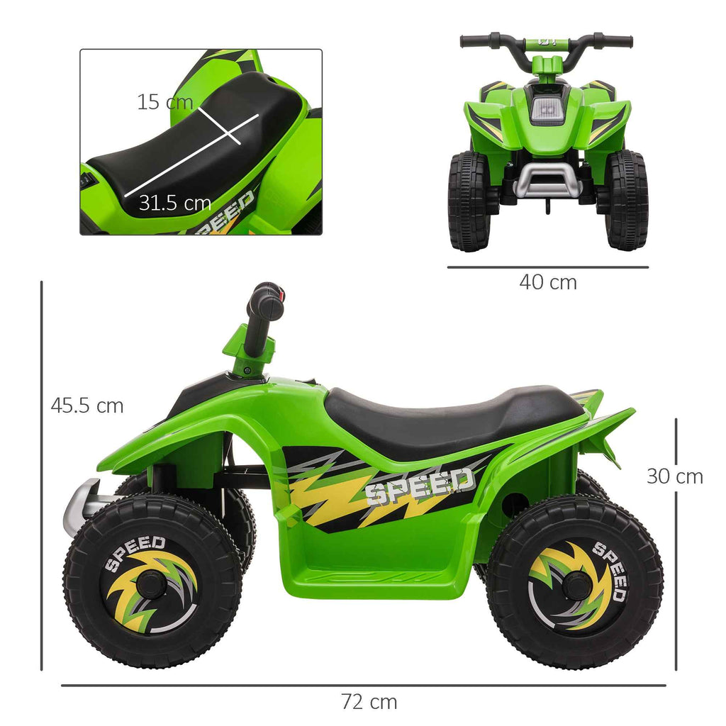 Electric Quad Bike for Kids with 6V Rechargeable Battery and Forward and Reverse Gear, 72x40x45.5 cm, Green