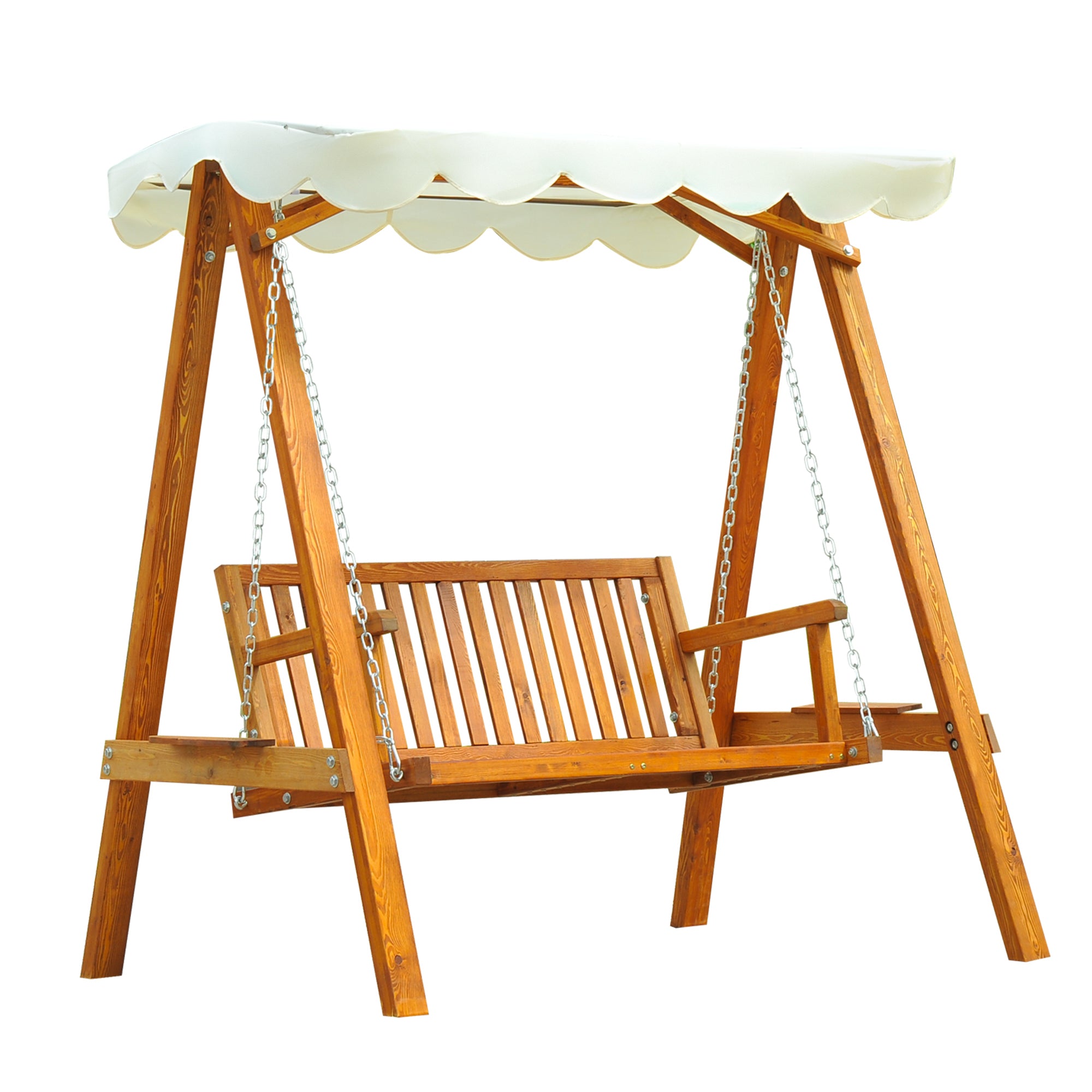 Classic Style Garden Swing Solid Pine Wood Compliant with FS Standards Polyester Fabric Sun Shade Canopy with PA Coating 162x130x185cm 240kg