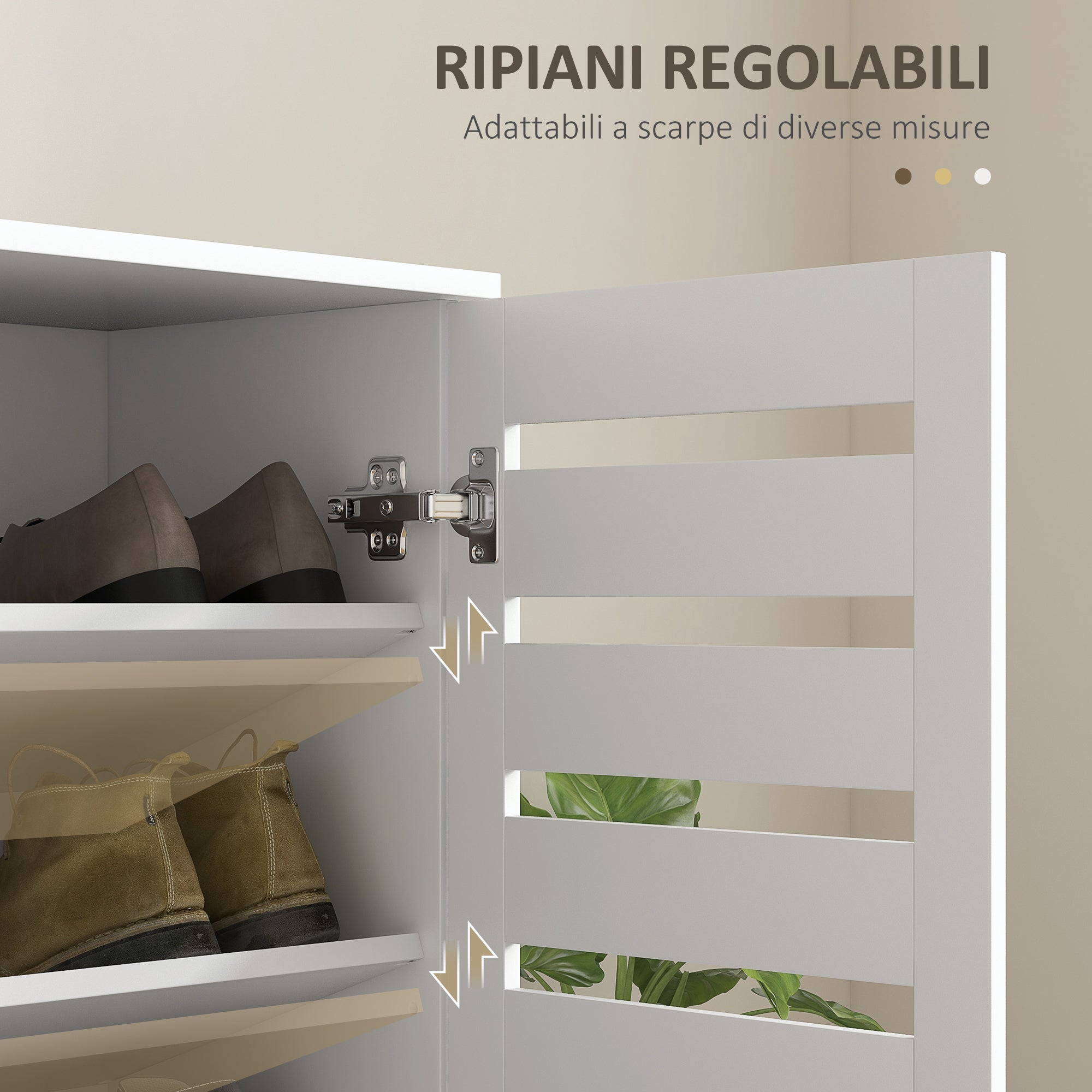 5-Tier Shoe Rack with 4 Adjustable Shelves and Slatted Doors, Wooden, 76x33Dx98 cm, White