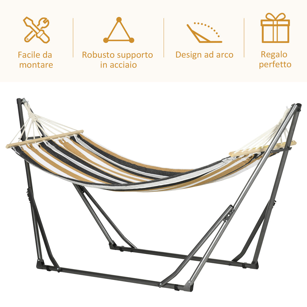 Outsunny Freestanding Hammock with Folding Stand, Cotton Lounger and Steel Frame, Grey