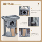 Cat Tree with Cat House and Plush Bed, Jute Scratching Post and Ball, Grey