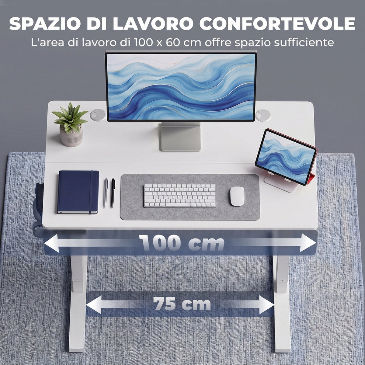 HOMCOM Electric Height-Adjustable Desk with Memory Function, 100x60x72-118 cm, White