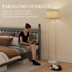 Modern Floor Lamp with Fabric Shade, Double Metal Tube and Foot Switch, Gold