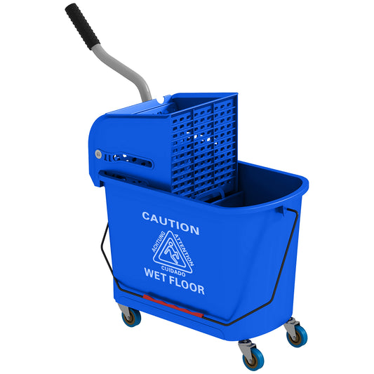 20L PP Plastic Cleaning Trolley with Bucket and Wringer, 60x27x70.5 cm, Blue