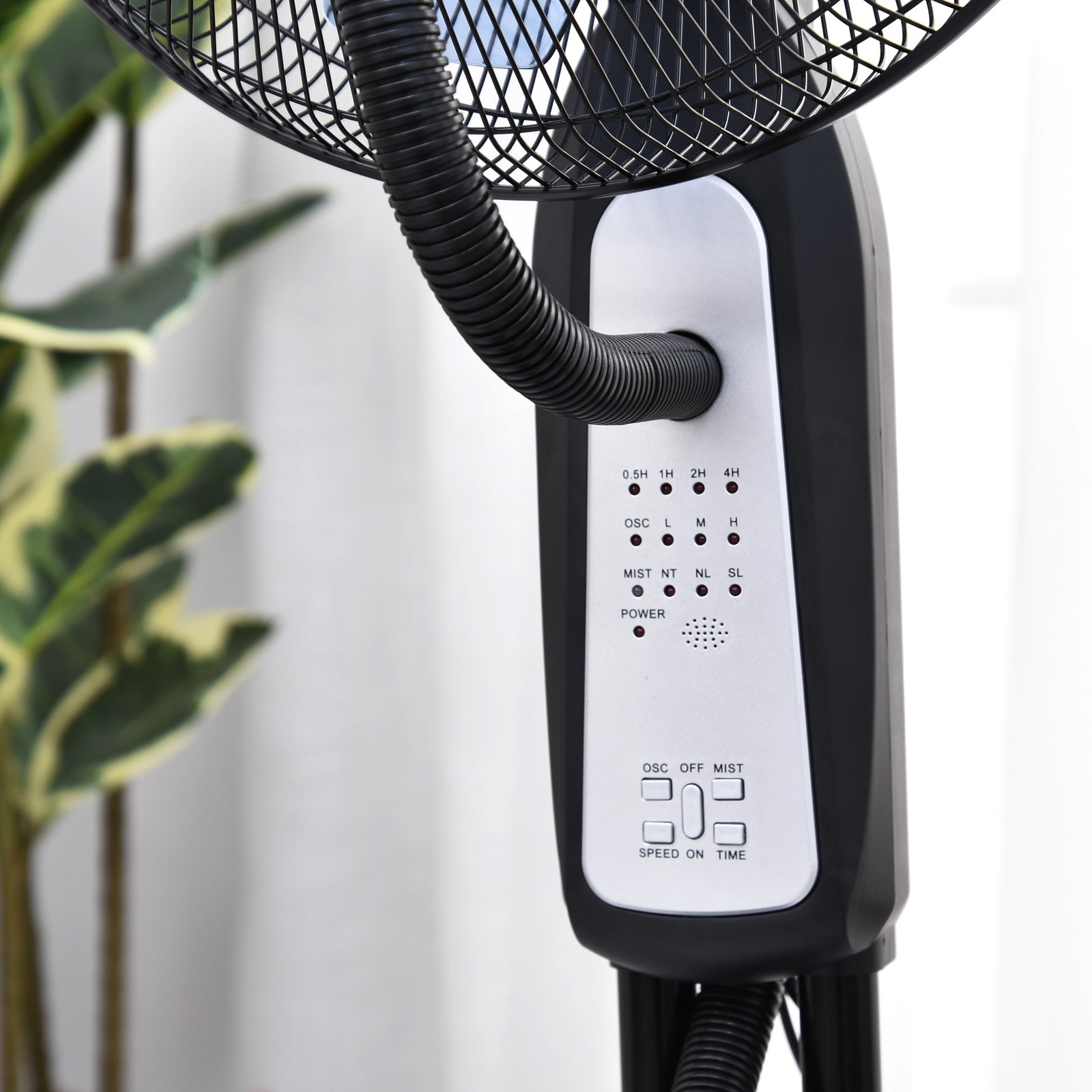 70° Oscillating Misting Fan and Dehumidifier with 3 Modes, Remote Control and 7.5h Timer, 2.8L Tank, 90W, Ф44.5cm x 120cm