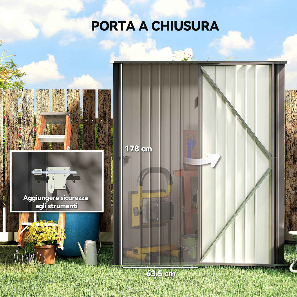 Outsunny Steel Garden Shed with Latch, 161.5 x 94.5 x 196 cm, Light Grey