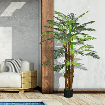 Green Artificial Palm 160 cm in Pot with 36 Leaves, in PE and Cement for Indoor and Outdoor