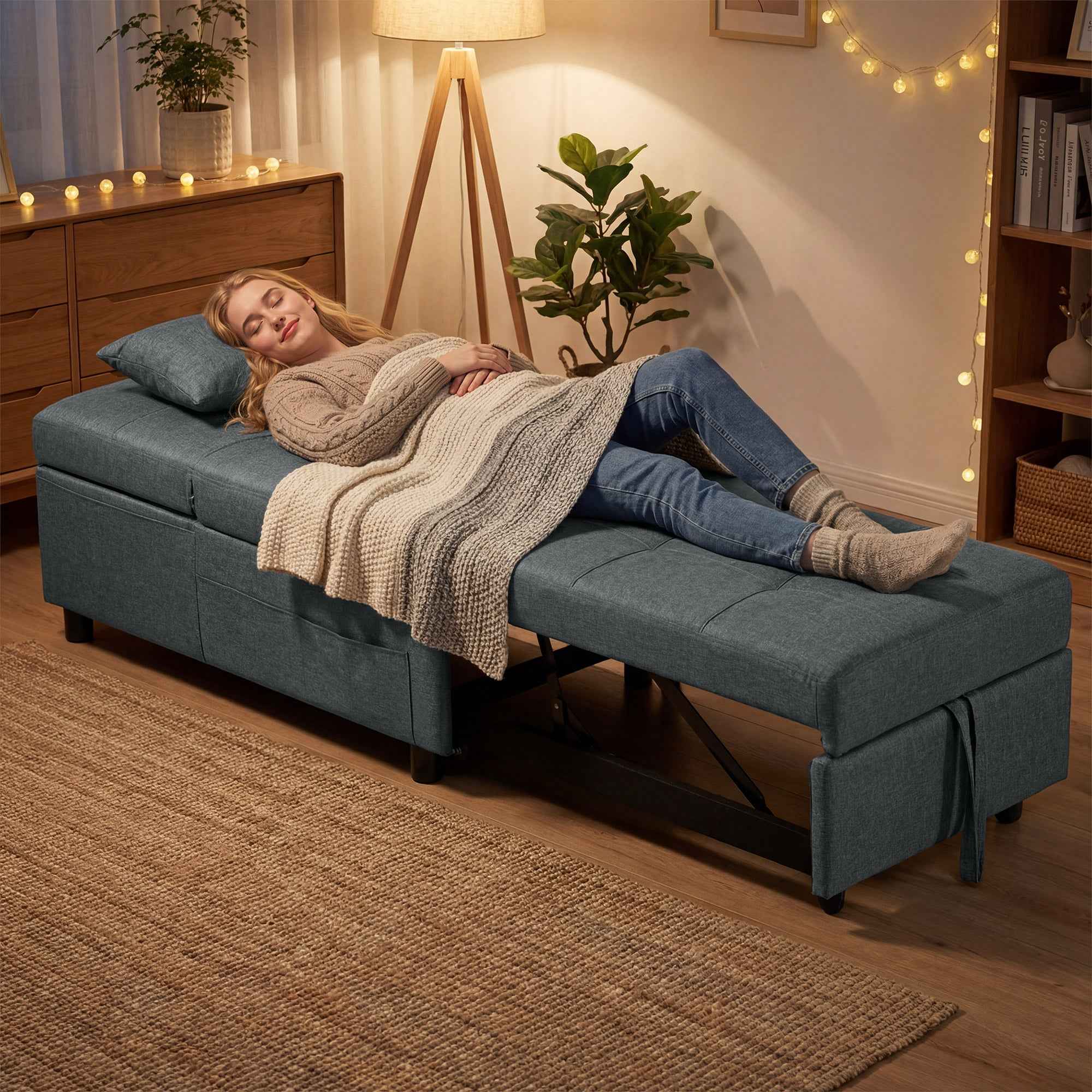 4-in-1 Reclining Single Sofa Bed, Grey
