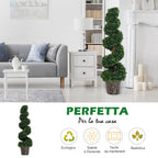 Outsunny 120cm Artificial Boxwood Spiral Indoor Plant, Indoor and Outdoor Artificial Plant with Pot Included, Fake Plant for Home, Office, Living Room, Garden Decoration, Green