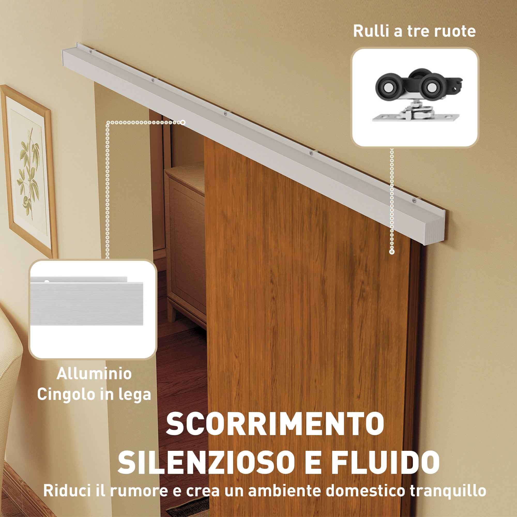 HOMCOM Sliding Door 75x210cm, Wardrobe Assembly Kit, Track, Brown Wood Effect