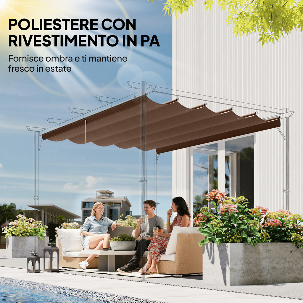 Outsunny Gazebo Pergola Roof with 10 Drainage Holes in Polyester, 250x255cm, for 3x3m Pergola, Coffee