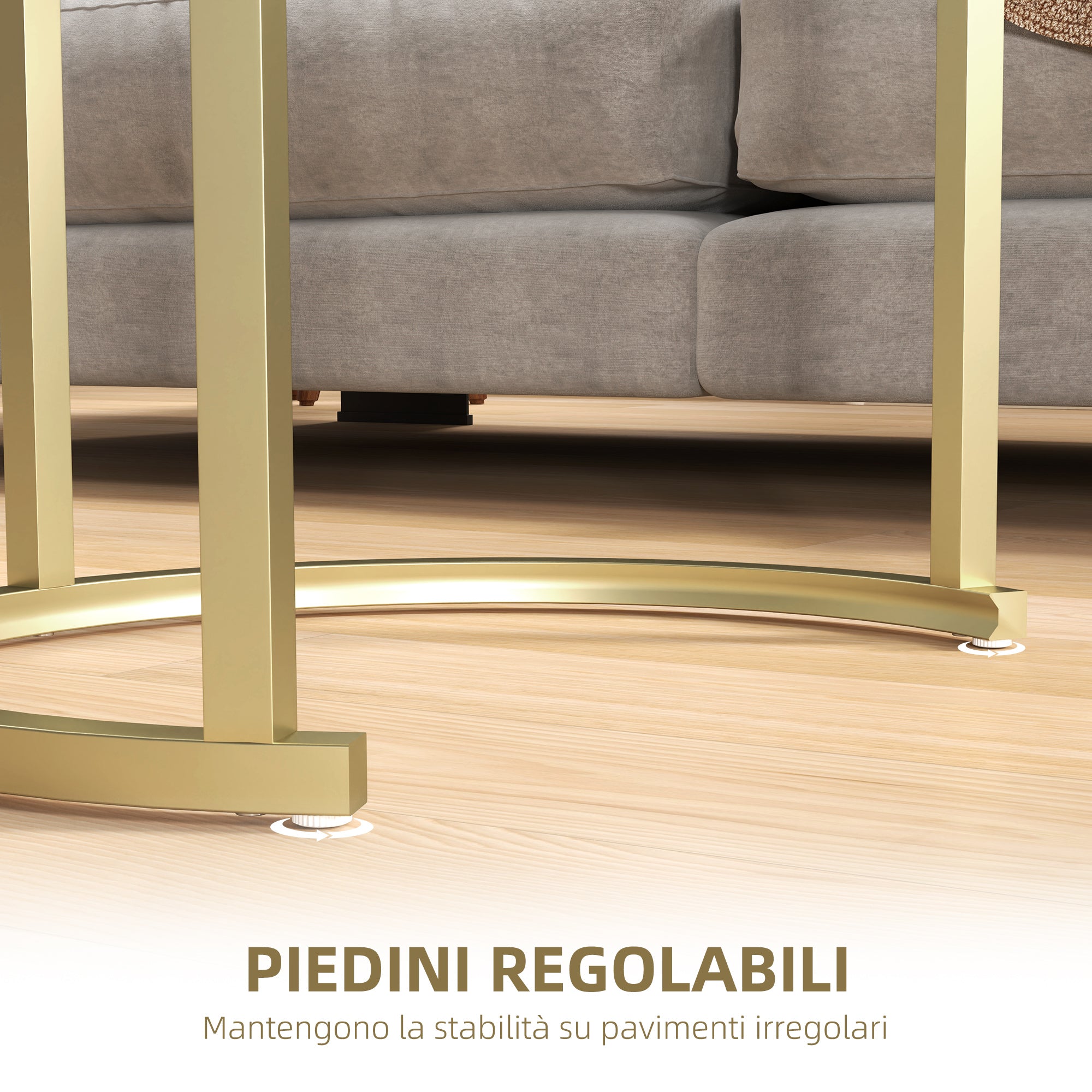 Set of 2 Coffee Tables with Marble Effect Top, in Wood and Steel, Ø50x50.5 cm and 60x36x43.5 cm, White