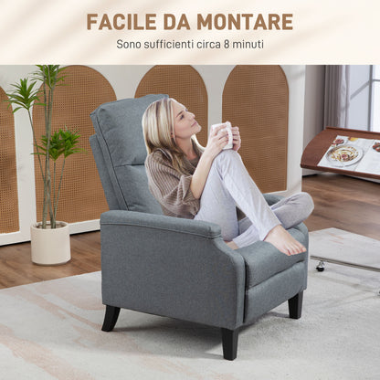 Fabric Relax Armchair with 130° Reclining Backrest and Double Footrest, Grey - Borgè