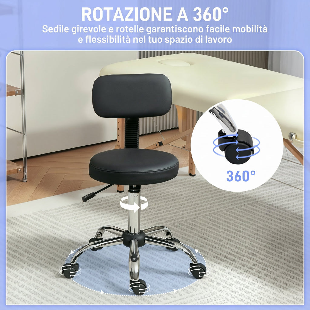 HOMCOM Adjustable Swivel Stool with Padded Backrest and Seat, 120 kg Capacity, 46 x 51 x 78-93 cm, Black