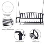 2-Seater Hanging Garden Swing, Romantic Black Metal Outdoor Bench, 127 x 60 x 47cm