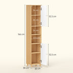 Bathroom Cabinet with 2 Cabinets and Open Shelves, Adjustable Internal Shelves, 30x30x166 cm, White and Wood
