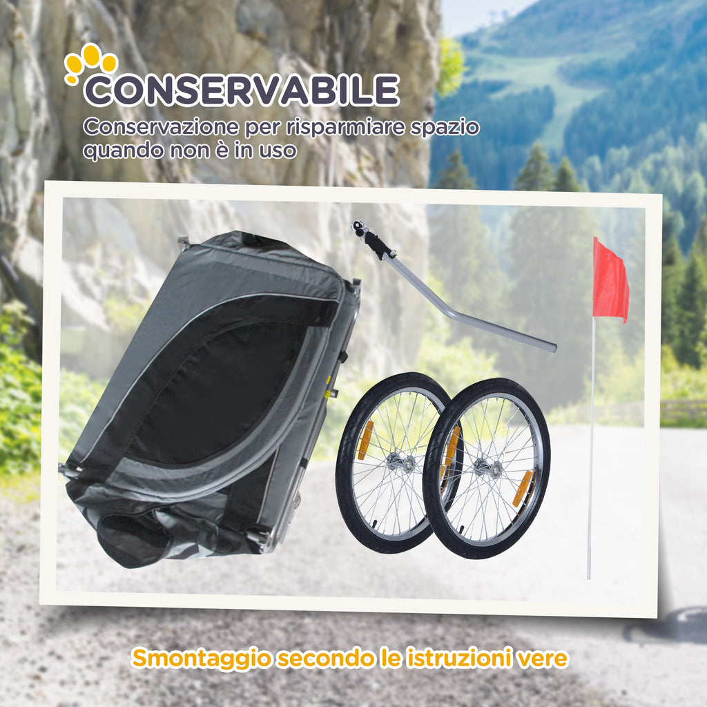 Bike Trailer for Medium Dogs with Side Windows and Flag, 130x73x90 cm, Grey and Black