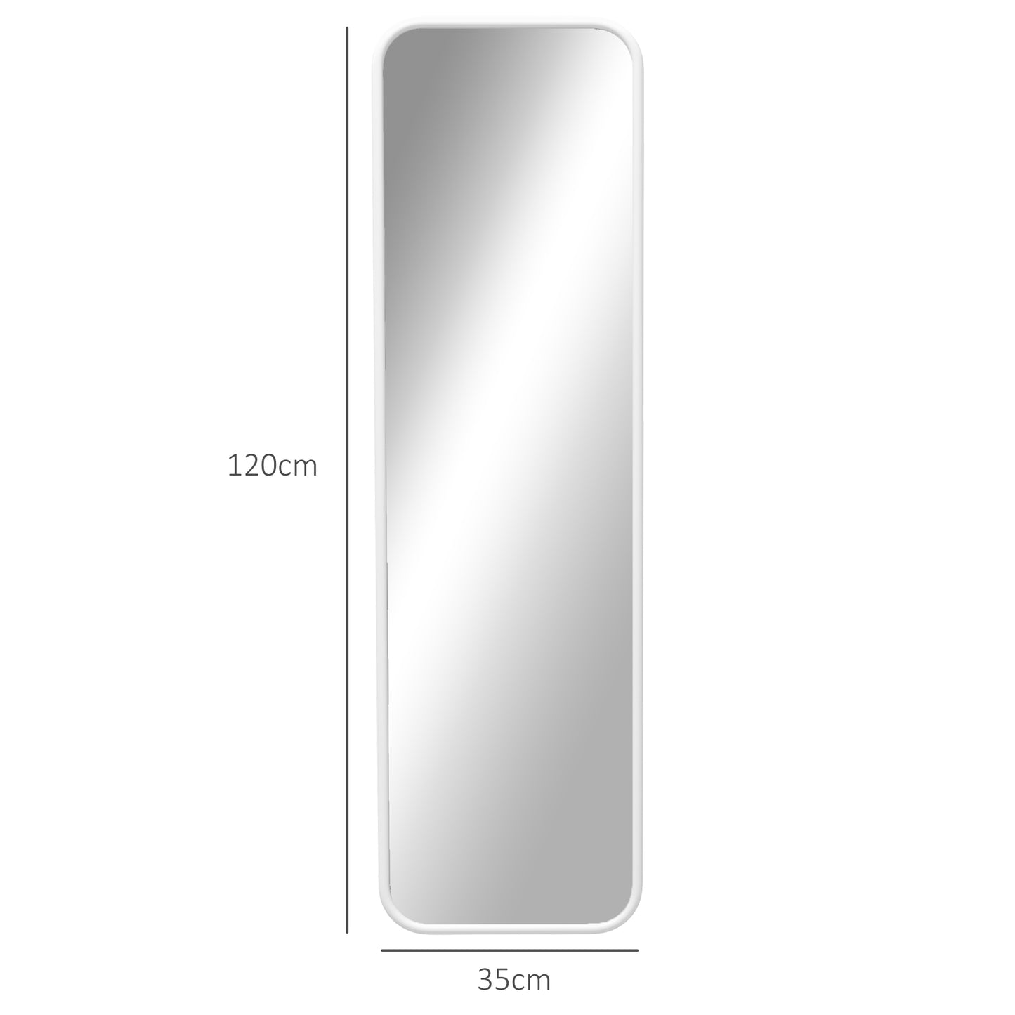 Vertical Wall or Floor Mirror with Rounded Edges, in MDF and Glass, 120x35 cm, White