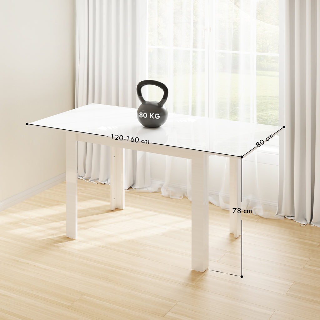 Extendable Dining Table for 4-6 People with Drop-Leaf Panels, Wooden, 120-160x80x78 cm, White