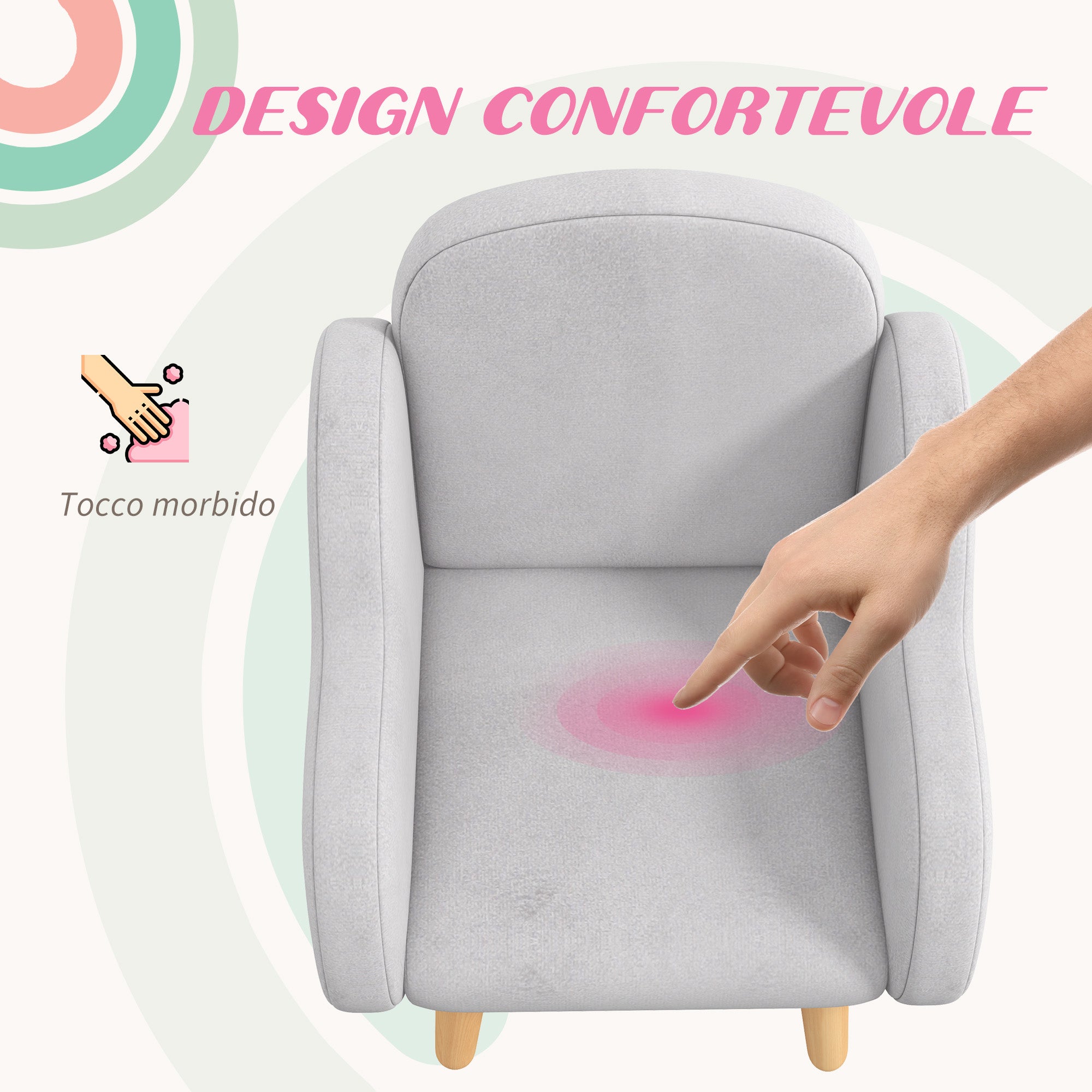 ZONEKIZ Armchair for Children up to 3 Years with Cloud-Shaped Armrests in Fabric, 46x51x55cm, Gray - Borgè