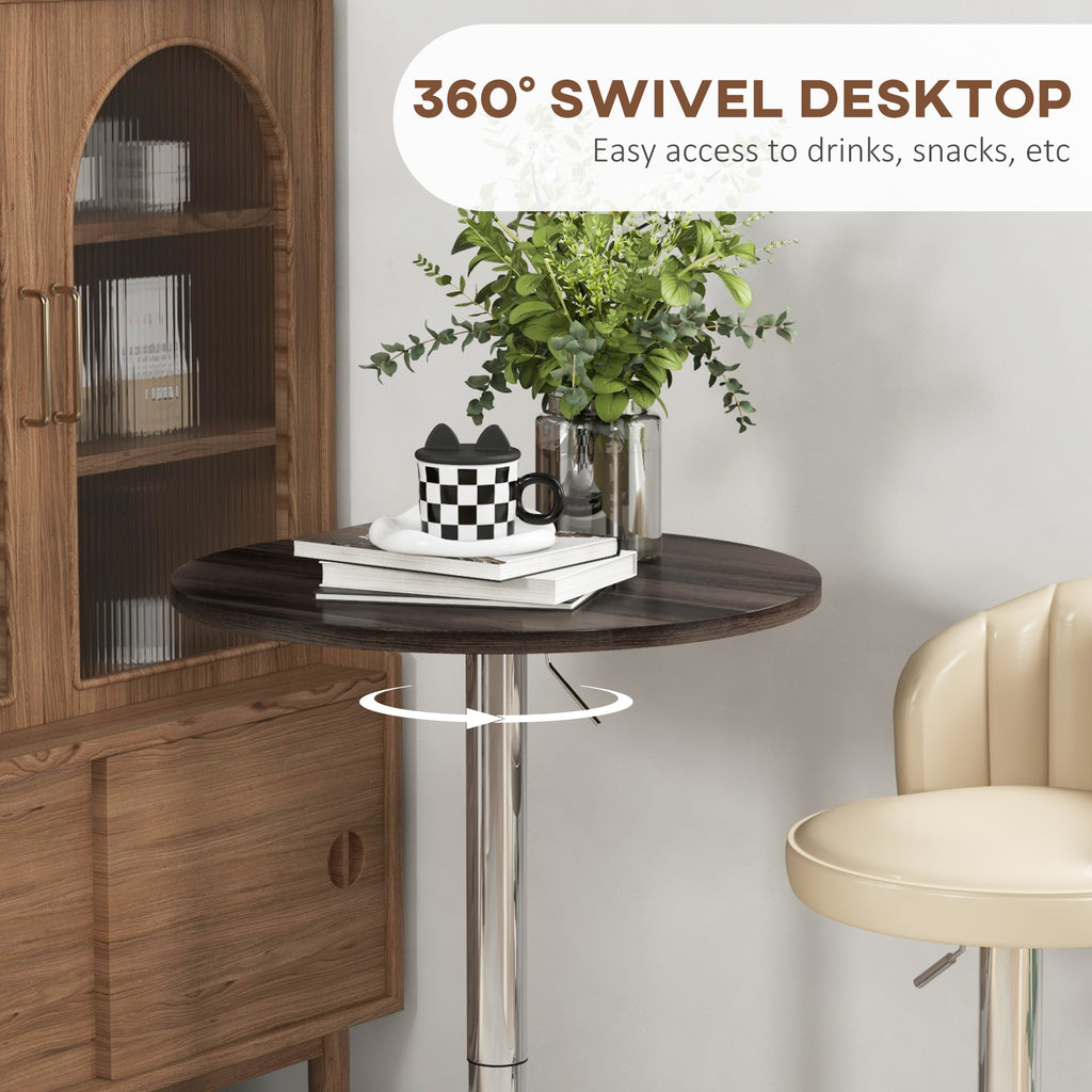 High Bar Table with Adjustable Height, Swivel Top and Steel Base, Ø60x69-91cm, Brown