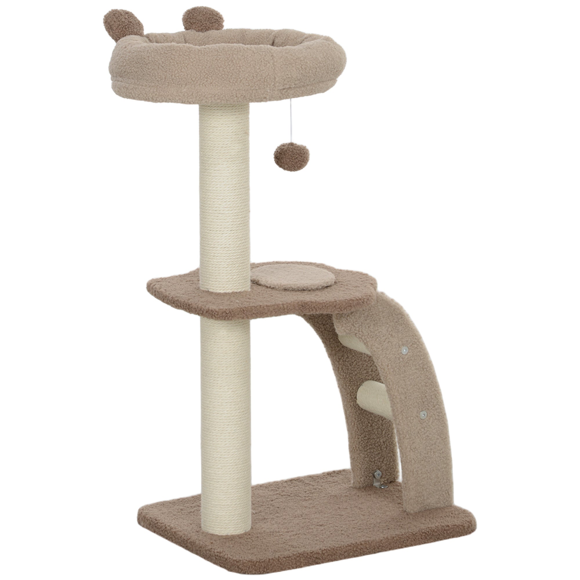3-Tier Cat Tree with Top Perch and Toy Ball, 48x40x88 cm, White and Brown