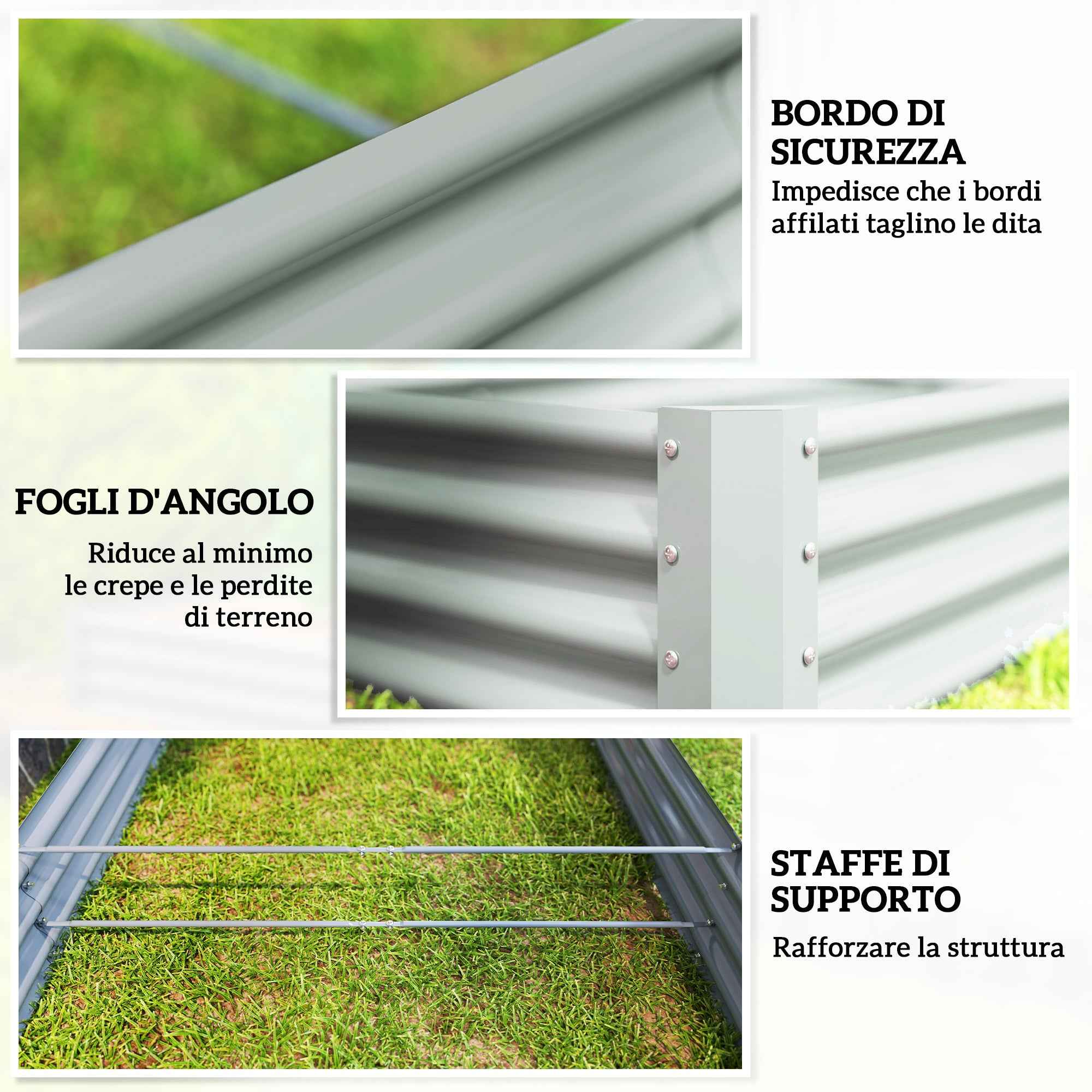 Outsunny Outdoor Steel Planter with Open Bottom and Reinforced Edges, 240x120x30 cm, Silver