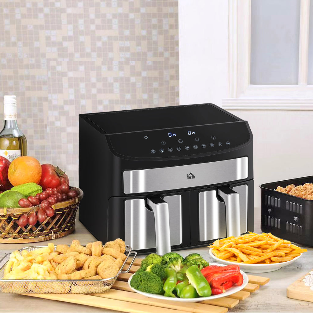 HOMCOM 8L Air Fryer with Timer and Adjustable Temperature, in Steel and Plastic, 38.8L x 36.3x31.1 cm, Black - Borgè