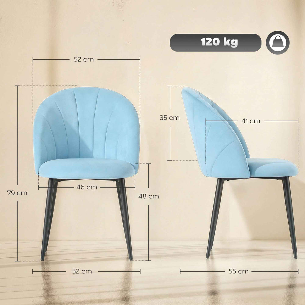 HOMCOM Set of 2 Upholstered Dining Chairs with Shell Back in Velvet, 52x55x79 cm, Blue