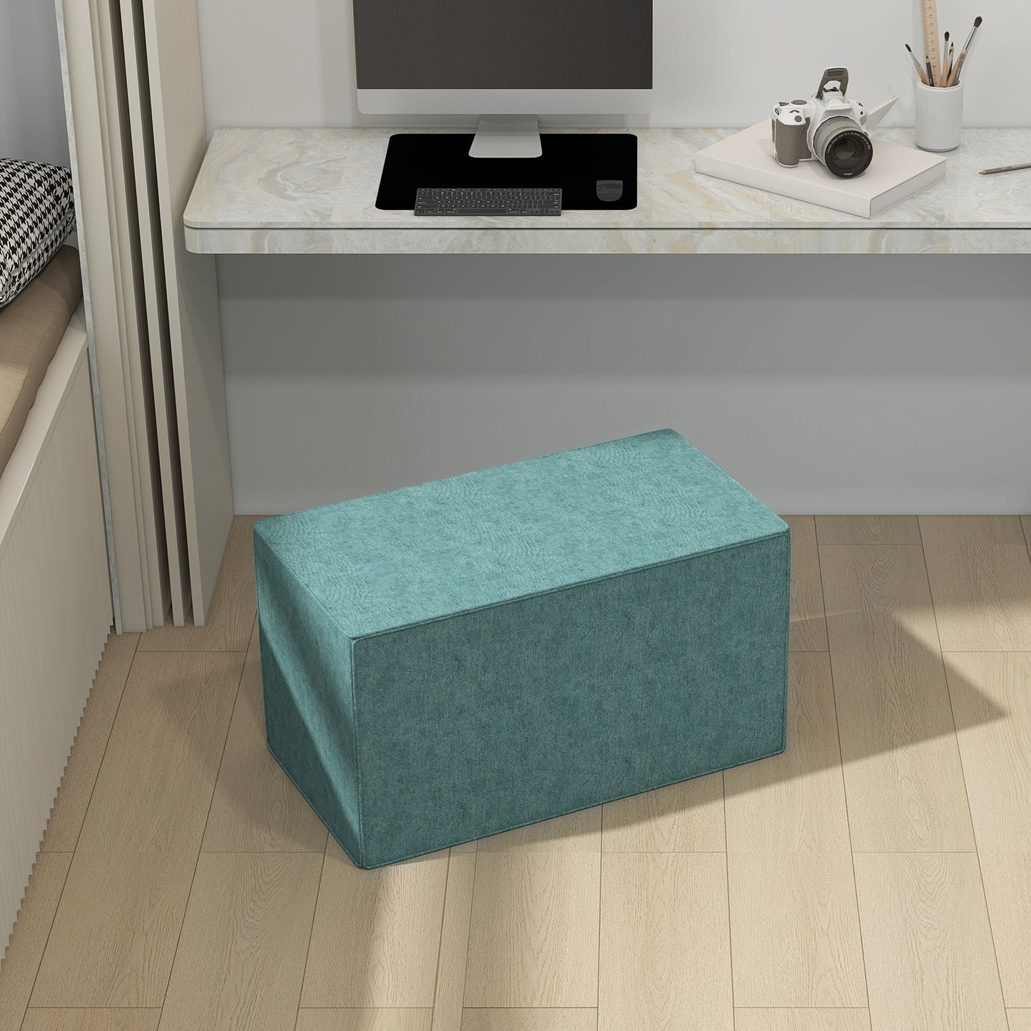 Footstool 2 in 1 with Removable Linen Effect Fabric Cover, 75x41x41 cm, Green