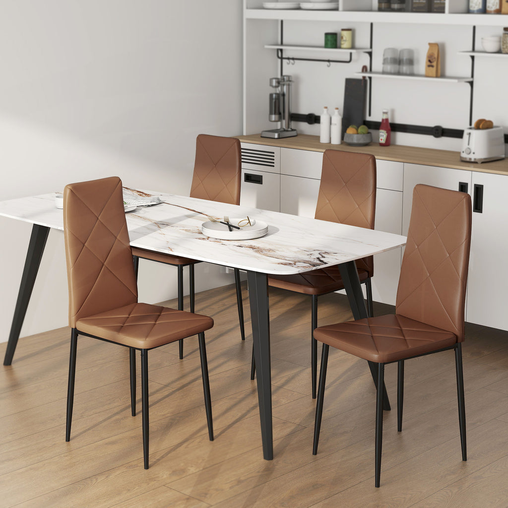 Set of 4 Modern High-Back Dining Chairs in Faux Leather and Steel, 41x50x97 cm, Brown