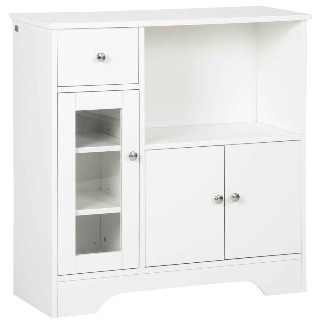 HOMCOM Sideboard Buffet with Open Compartment, Drawer, 3 Shelves and 2-Door Cabinet, Wooden, 80x30x82 cm, White