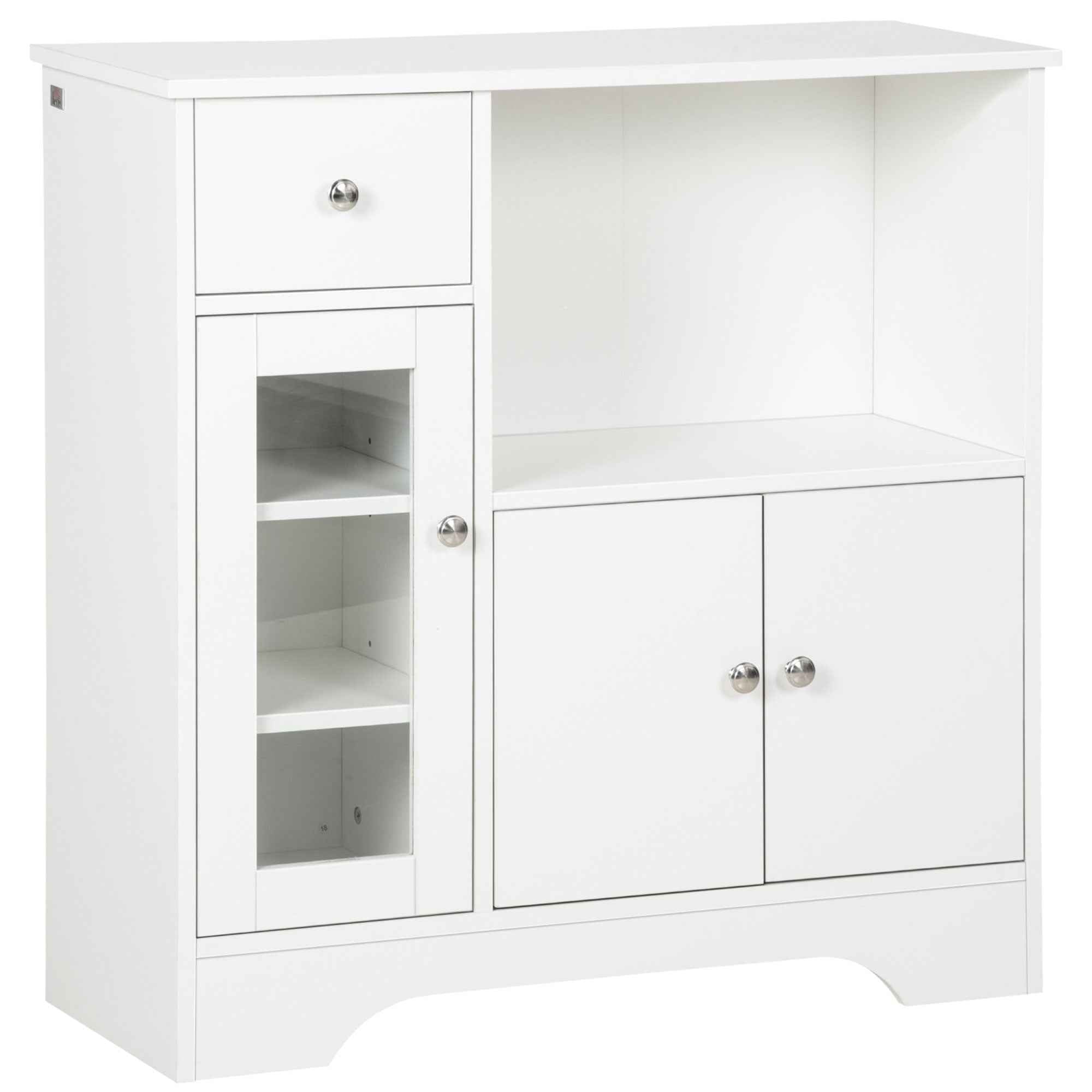 HOMCOM Sideboard Buffet with Open Compartment, Drawer, 3 Shelves and 2-Door Cabinet, Wooden, 80x30x82 cm, White