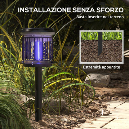 Outsunny Set of 2 2 in 1 Outdoor Mosquito Repellent Lamps with LED and UV Light, Solar and USB Recharge, Black