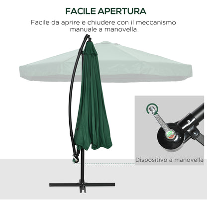 Outsunny Garden Umbrella 3x3 m with Mosquito Net, Crank Opening and Cross Base, Green - Borgè