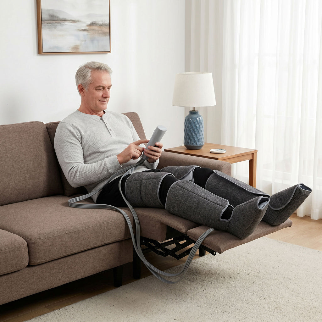 HOMCOM Air Compression Leg Massager with 3 Modes, 3 Intensities, 2 Heat Levels, 77x96x12 cm, Grey