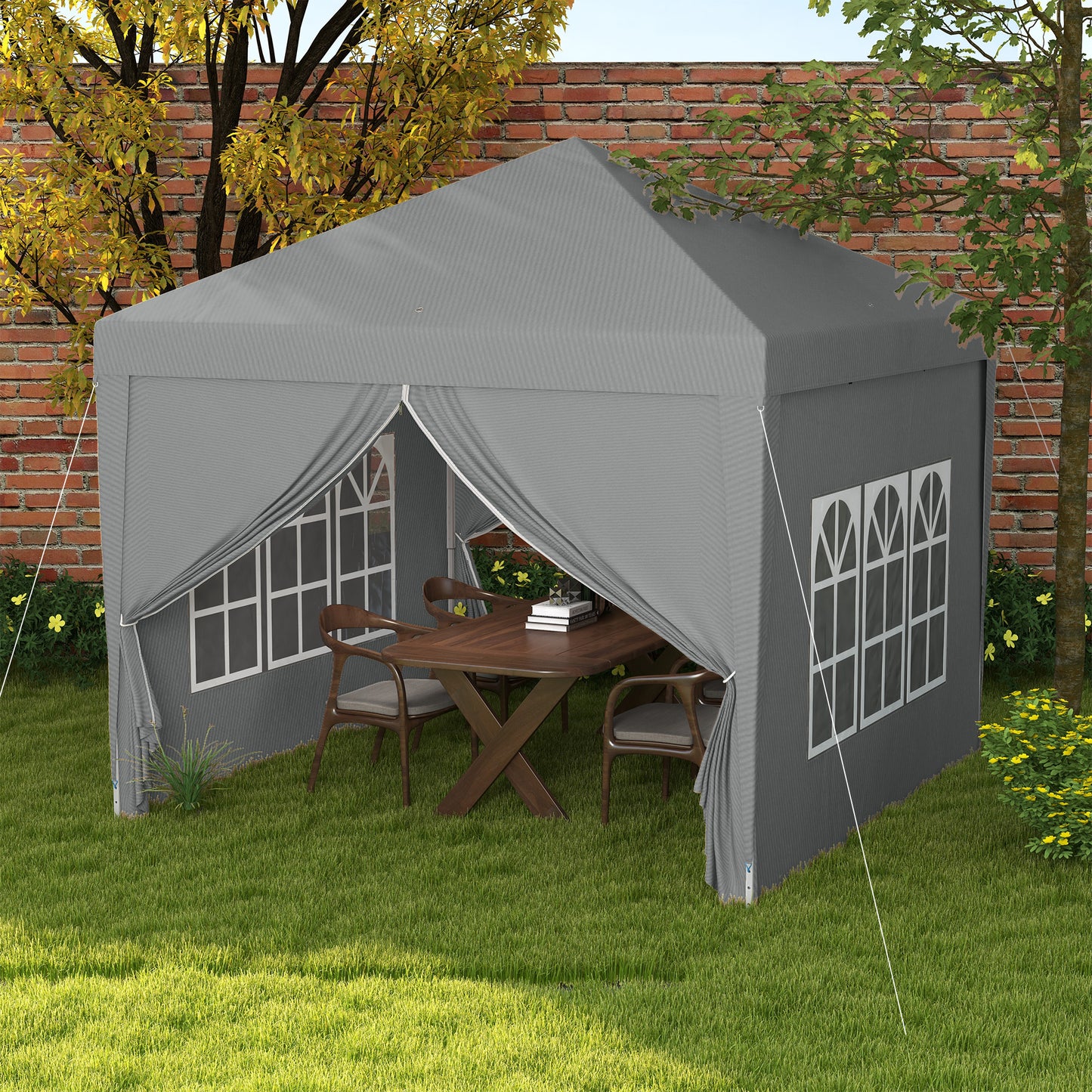 3x3m Folding Outdoor Gazebo with 4 Side Panels, Steel and Oxford Fabric Light Grey