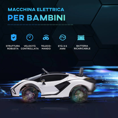 Electric Car for Children 3-5 Years Lamborghini 12V with Remote Control and Speed 3-5km/h, White