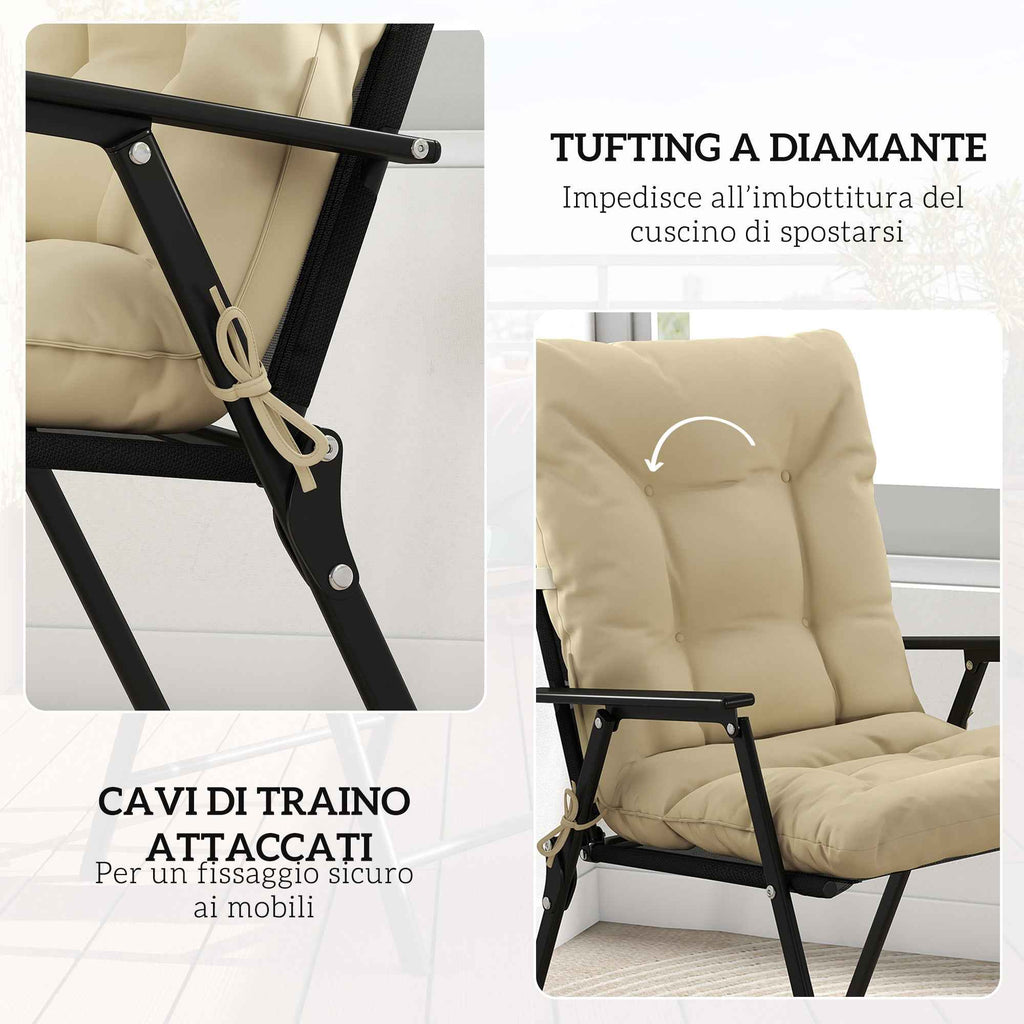 Outsunny Set of 2 Outdoor Chair Cushions with Ties, Polyester and Cotton, 120x50x8 cm, Beige