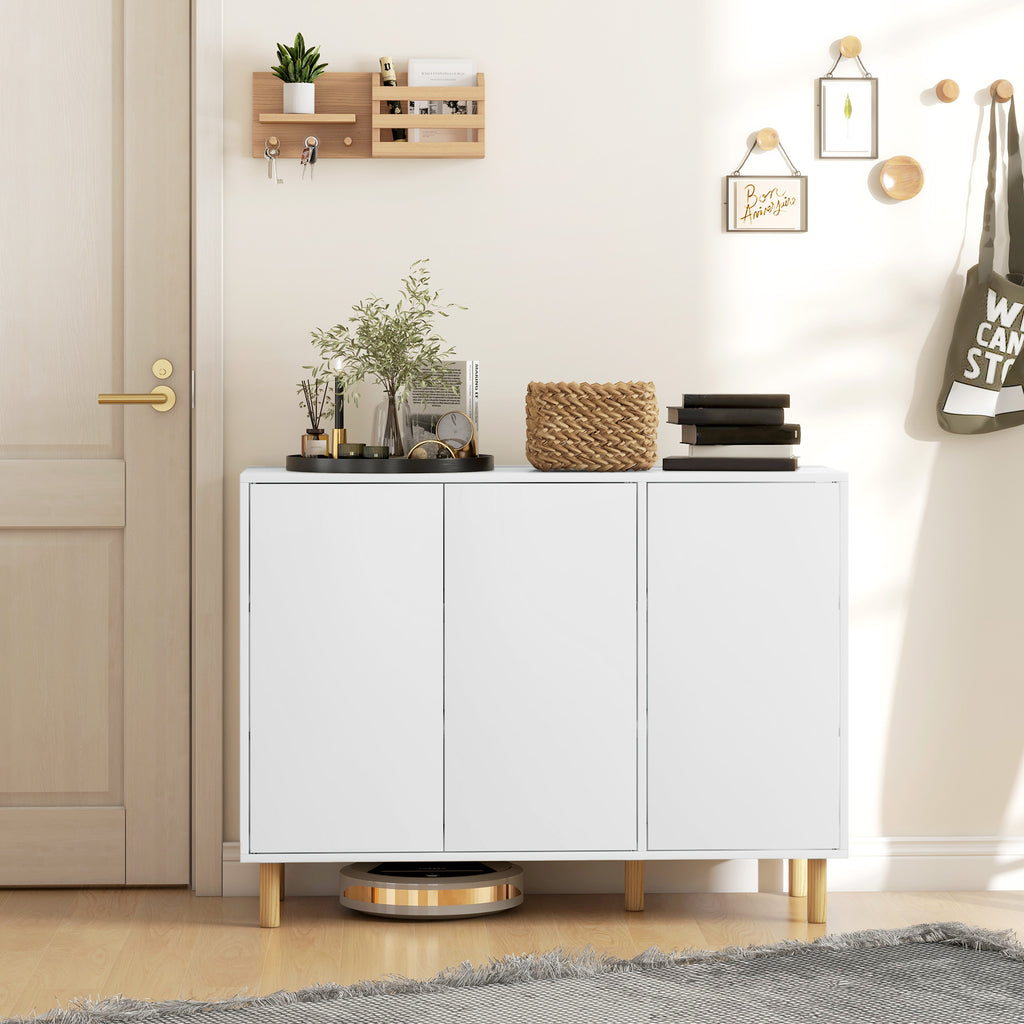 Modern Sideboard with 2 Cabinets and 3 Shelves in Wood, 107x40x80 cm, White
