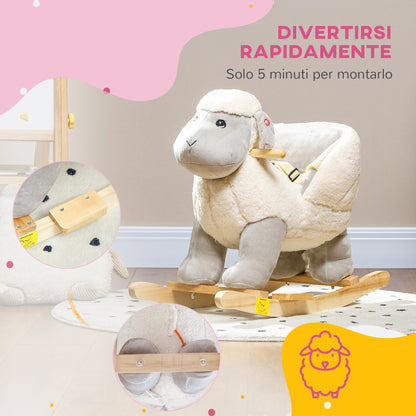 Rocking Horse for Children 1-3 Years Old Sheep Shape with Sounds and Soft Cover, Grey