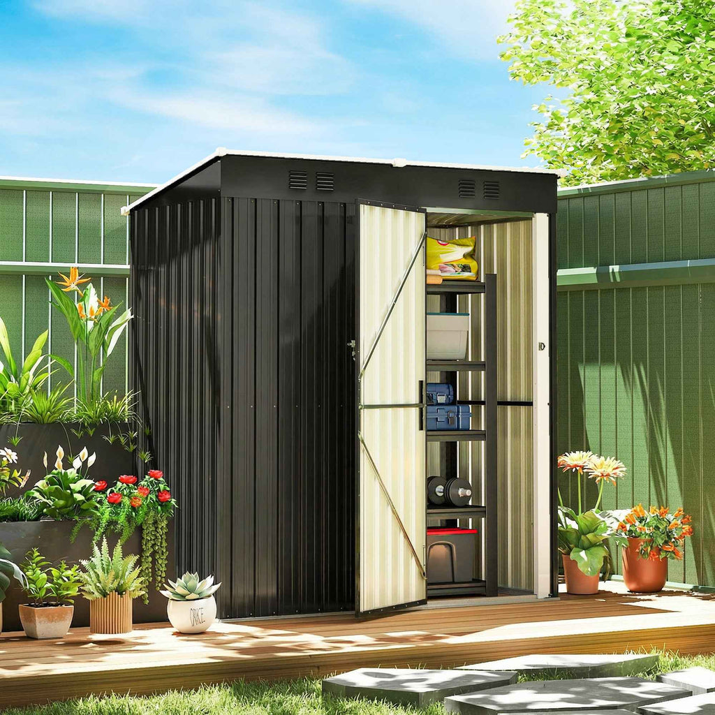 Outsunny Metal Garden Shed 163x90x179 cm, Lockable Door, Air Vents, Dark Grey