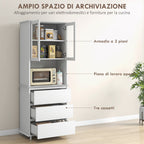 Tall Kitchen Pantry with 2-Tier Cabinet and 3 Drawers, in MDF, 68x38x172 cm, White