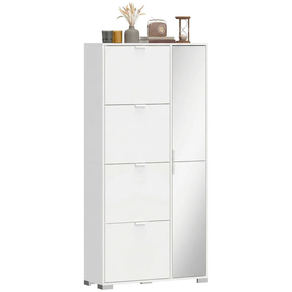 HOMCOM Shoe Rack with Mirror, 4 Drawers with Flap, Entrance Shoe Cabinet, White