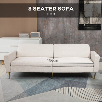 Homcom sofa bed 3 seats in fabric with footrests and vessels with 5 reclinations, 213x91x83cm, cream - Borgè