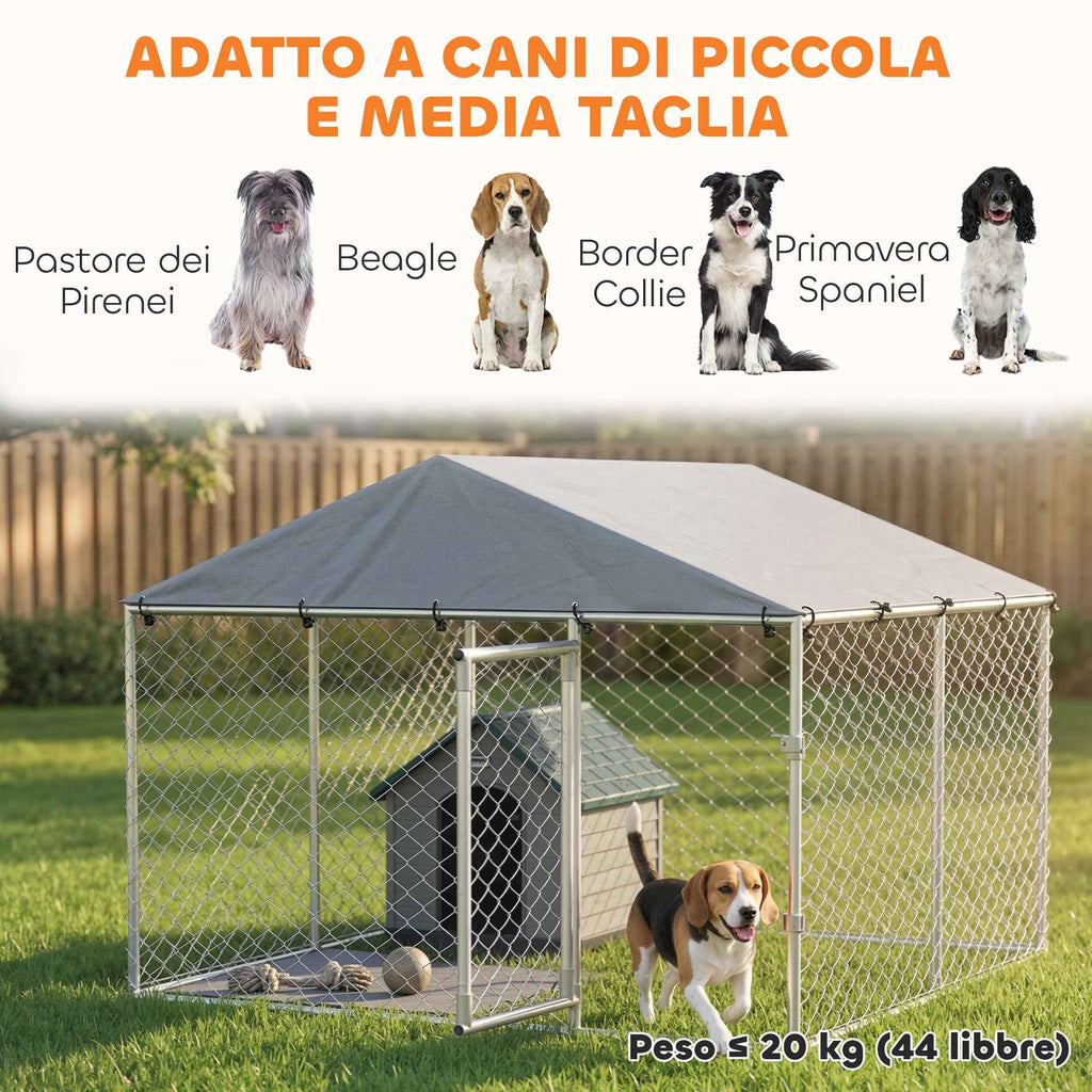 PawHut Outdoor Dog Playpen, Galvanized Steel with PE Roof, Anti-UV, Waterproof, Double Lock, Silver