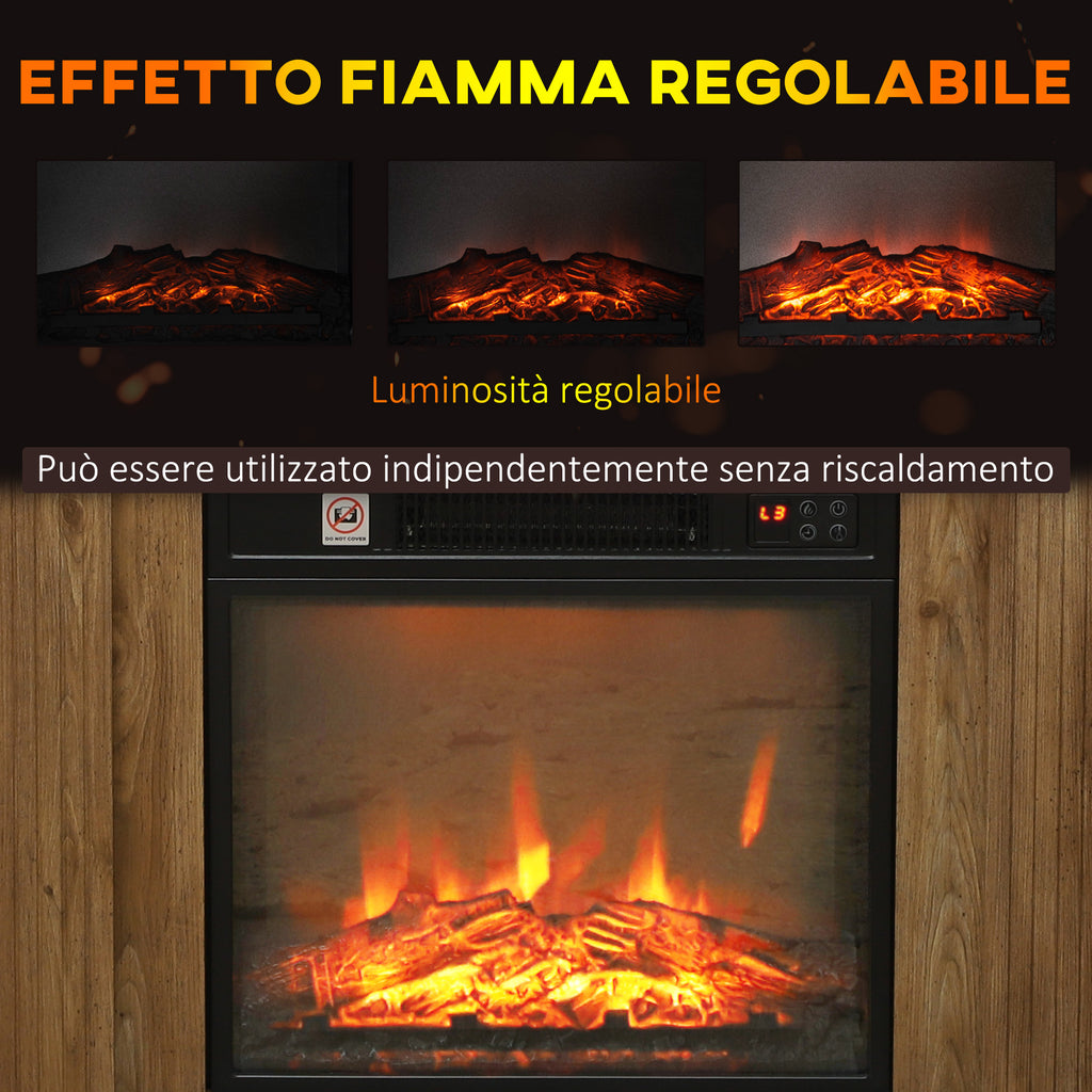 1800W Electric Fireplace with 3D Flame, Timer and Remote Control, in Wood, Metal and Glass, 81.5x30x76.2 cm, Brown