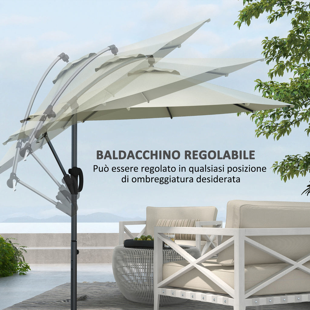 8-Rib Umbrella with Cross Base, in Aluminium, Metal and Polyester, Ø3x2.6 m, Cream - Borgè
