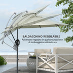 8-Rib Umbrella with Cross Base, in Aluminium, Metal and Polyester, Ø3x2.6 m, Cream - Borgè