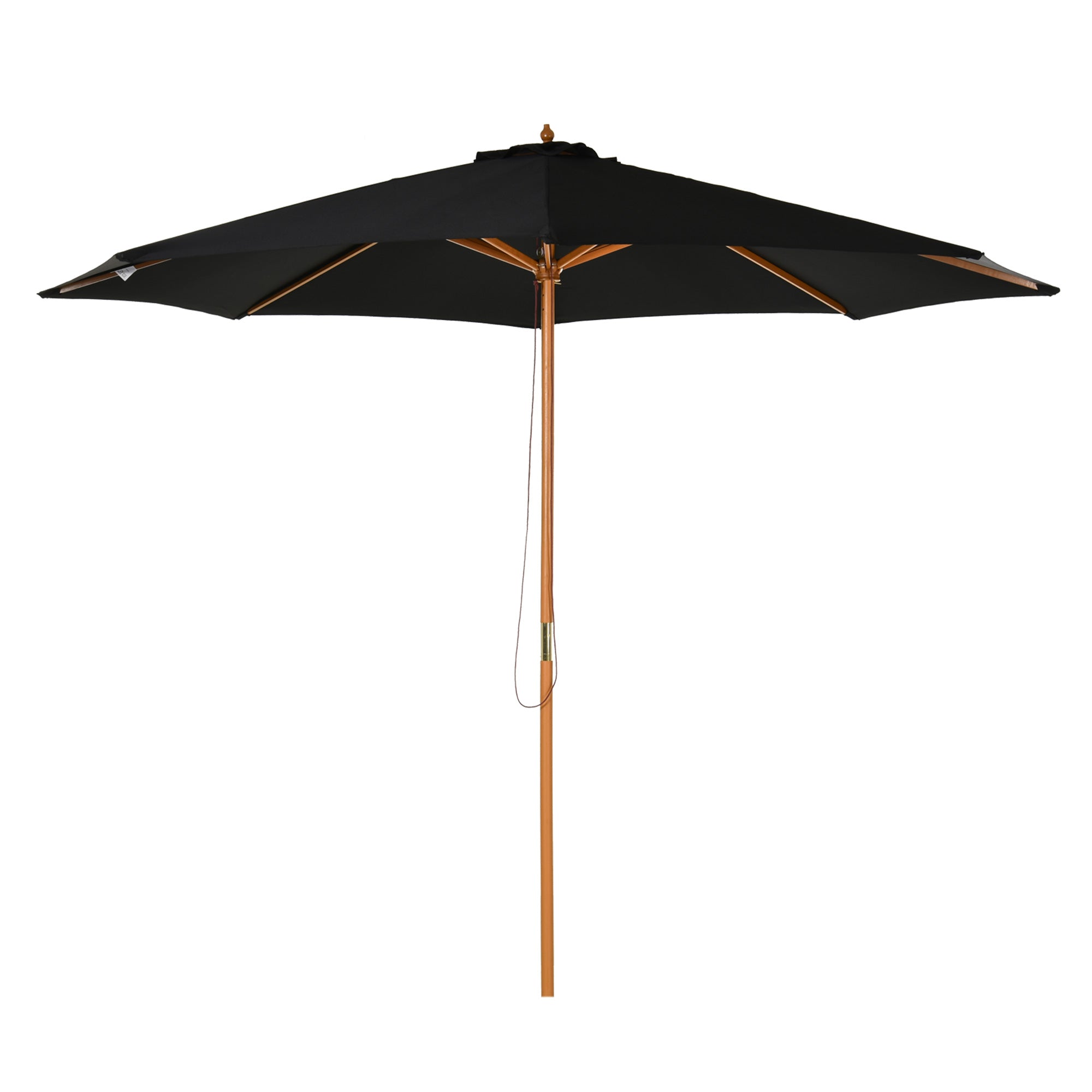 Outsunny 3m Garden Umbrella with Wooden Pole, 8 Ribs and Polyester Sunshade, Black
